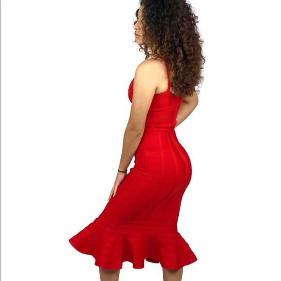 🔴Bandage Red Thick Midi Maxi Bodycon Dress - Picture 5 of 7